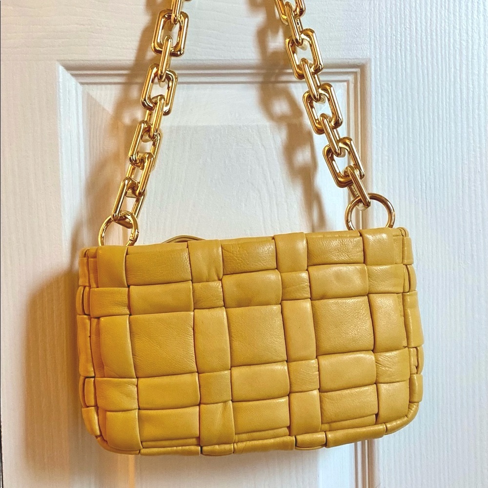 Zara Woven Quilted Yellow Shoulder Bag w/ Gold Chain Handle💛